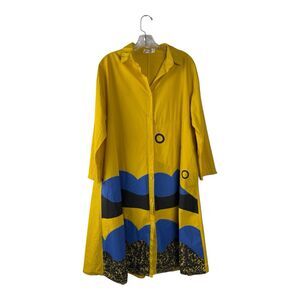 Phankarat Women Shirt Dress Size L Blouse Yellow Blue